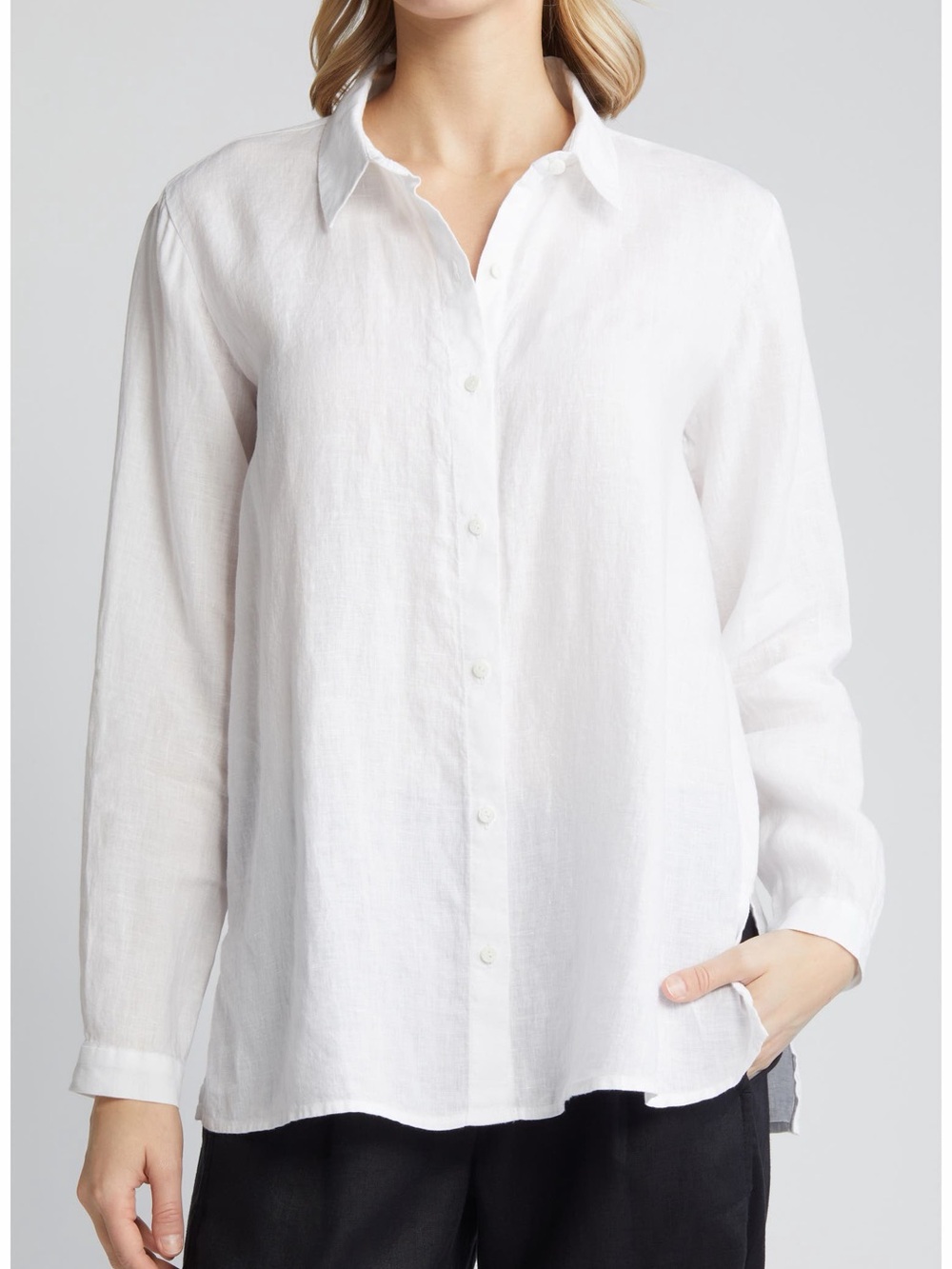 Eileen Fisher Classic White Linen Button-Up Shirt size Large